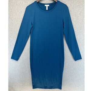 Leith Nordstrom Womens Tunic Dress Size Medium Blue Lightweight Long Sleeve